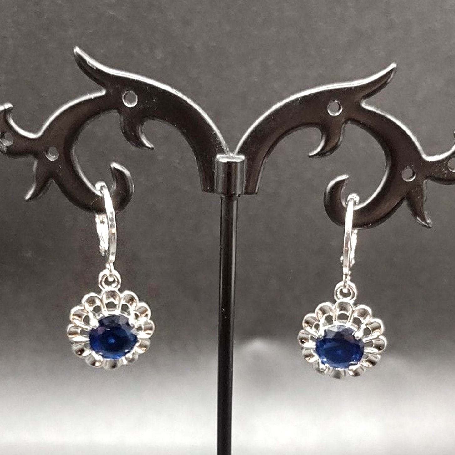 925 Silver Blue Flower Earrings Lab Sapphire Boho Anniversary Birthday Fashion 41$